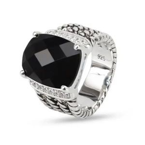 Designer inspired sterling silver onyx Wheaton ring. New! 6.5
